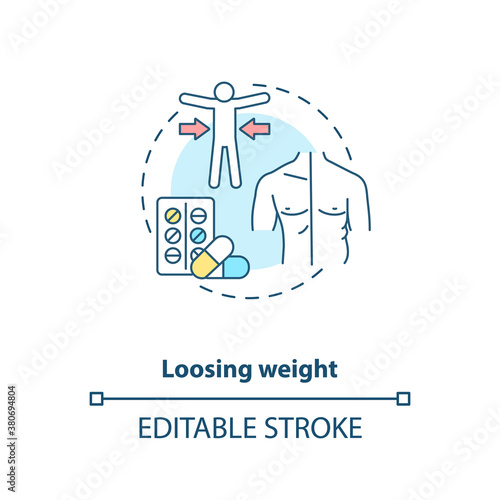 Losing weight concept icon. Probiotics health benefits idea thin line illustration. Losing belly fat. Probiotic foods. Digestive health. Vector isolated outline RGB color drawing. Editable stroke
