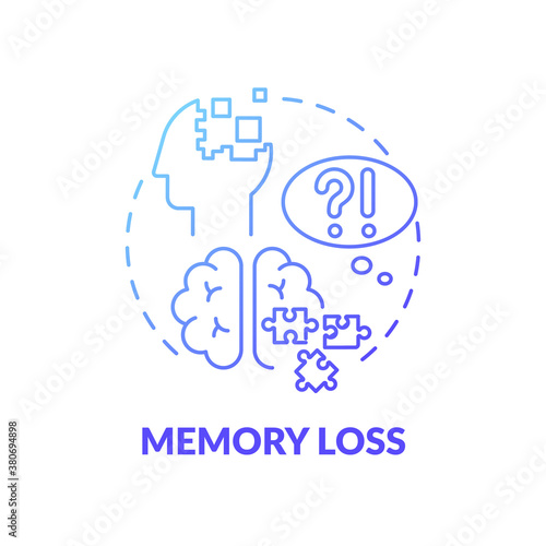 Memory loss blue gradient concept icon. Suffer from trauma. Patient with amnesia. Difficulty remembering. Brain health problem idea thin line illustration. Vector isolated outline RGB color drawing