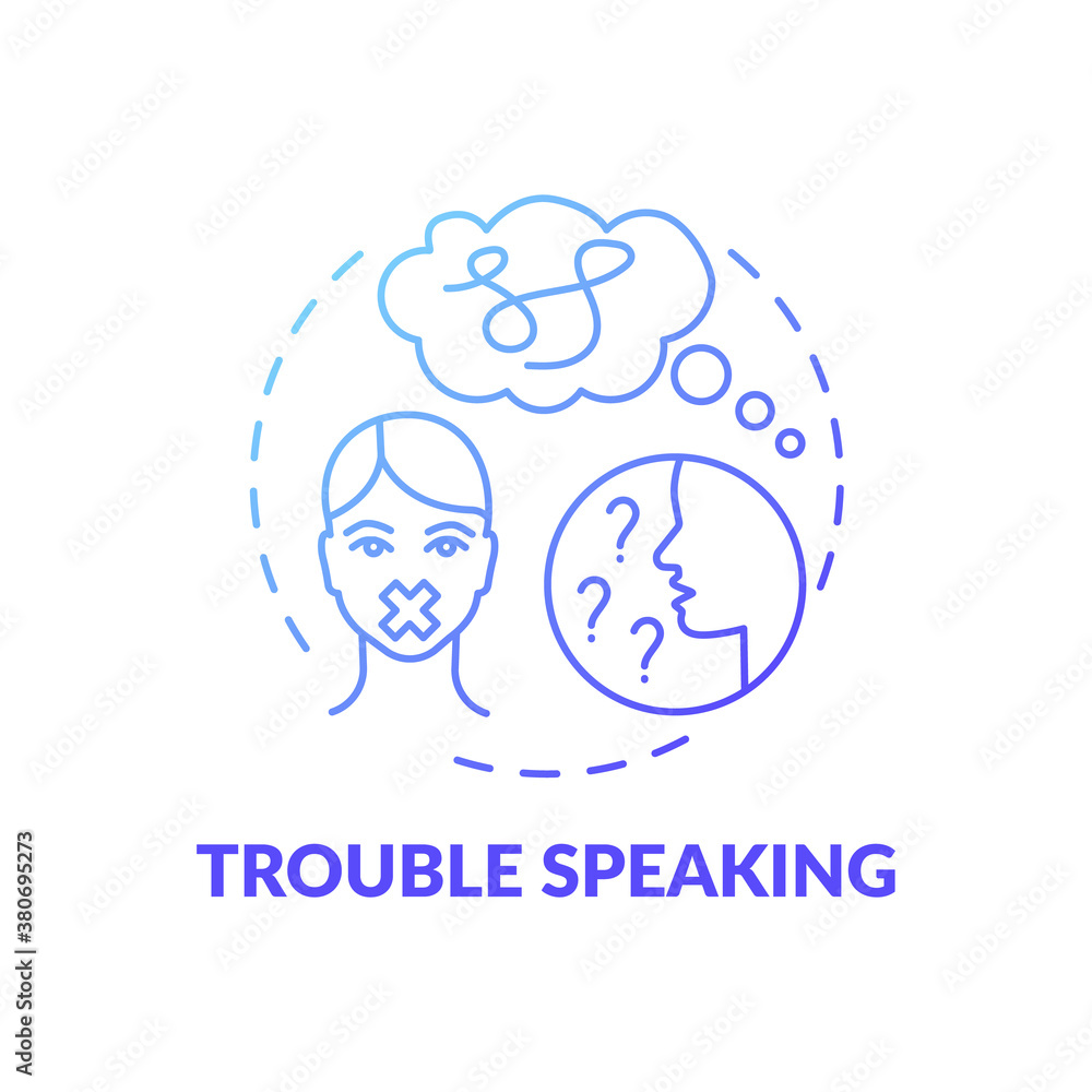 Trouble speaking blue gradient concept icon. Difficulty talking ...