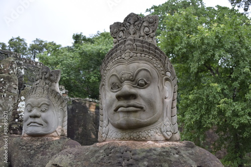  Detail of an ancient statue in the ruins of cambodia