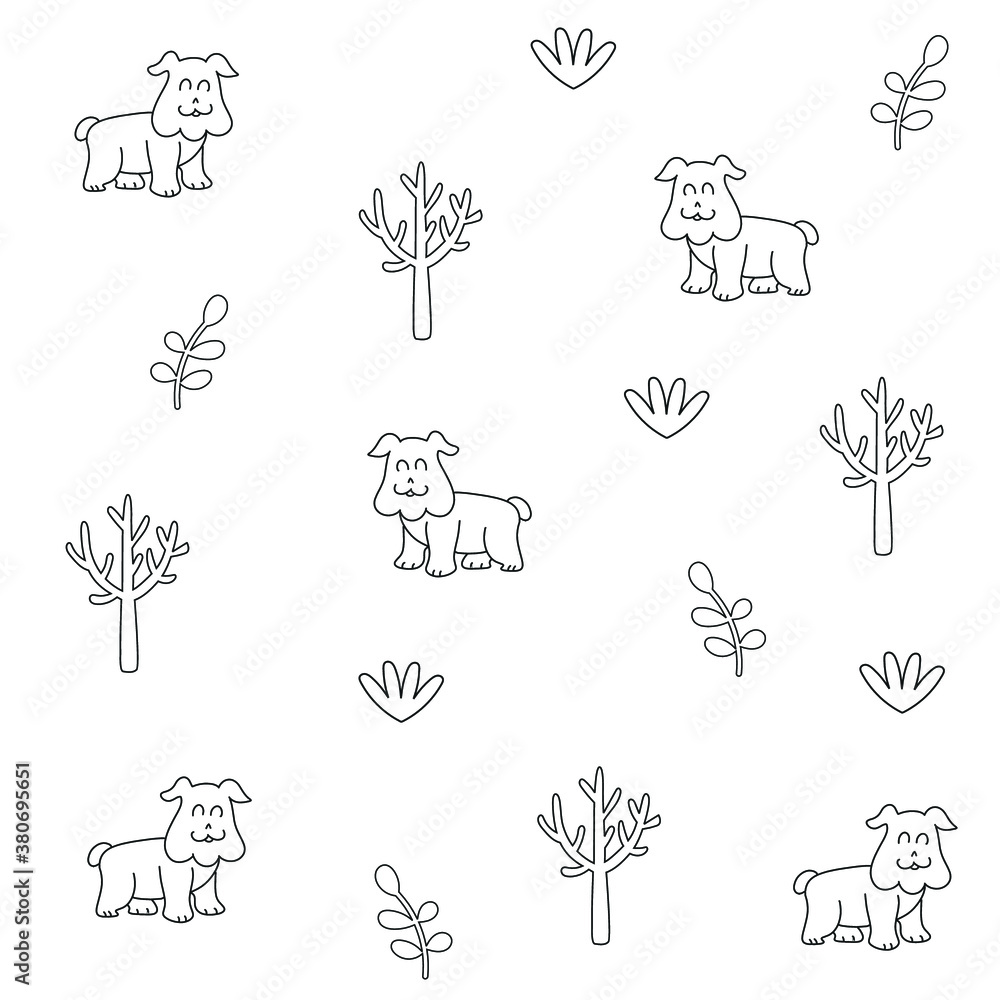 line art pattern dog tree flower vector.eps