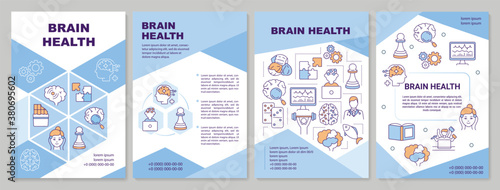 Brain health brochure template. Human mental healthcare and neurology flyer, booklet, leaflet print, cover design with linear icons. Vector layouts for magazines, annual reports, advertising posters