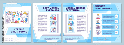 Keeping brain young brochure template. Memory improvement tips flyer, booklet, leaflet print, cover design with linear icons. Vector layouts for magazines, annual reports, advertising posters