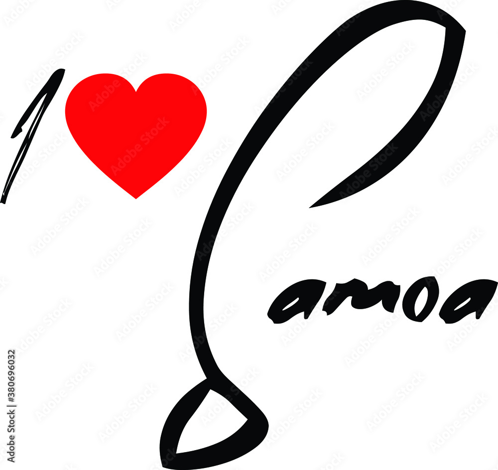 I Love Samoa Country Name Handwritten Typography Black Color Text on White Background I Love Samoa Country Name Handwritten Typography Black Color Text on White Background