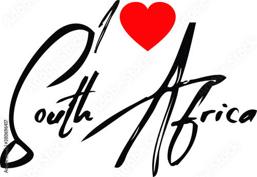 I Love South Africa Country Name Handwritten Typography Black Color Text on White Background