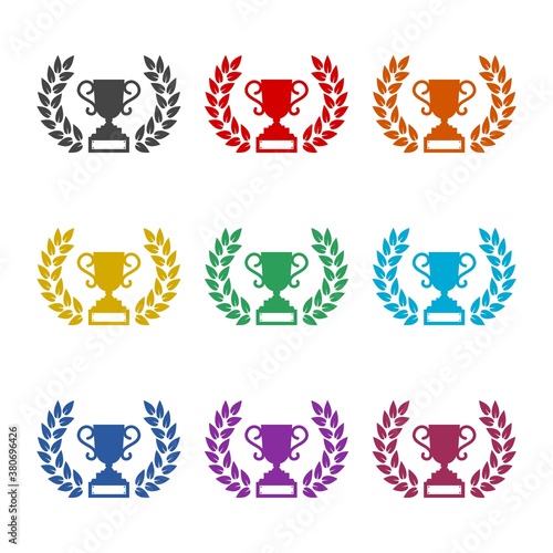Trophy cup  winner logo design  color set