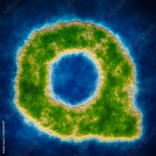 Detailed Illustration of a Green Island in the sea as letter Q