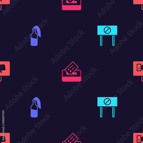 Set Protest, Cocktail molotov, Vote box and on seamless pattern. Vector.