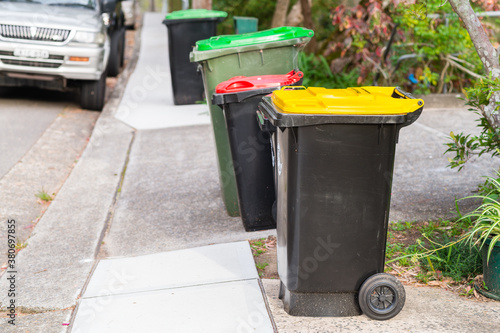 wheelie bins out on collection day photo