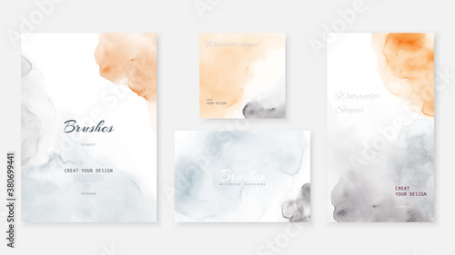 Creative abstract template background set with pastel watercolor stain