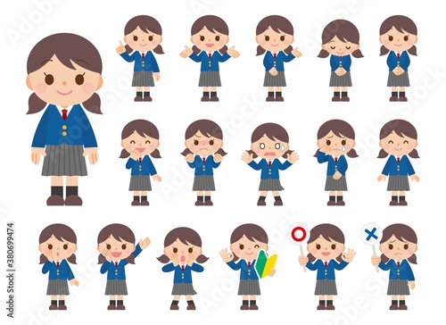 表情セット 女子学生 ブレザー