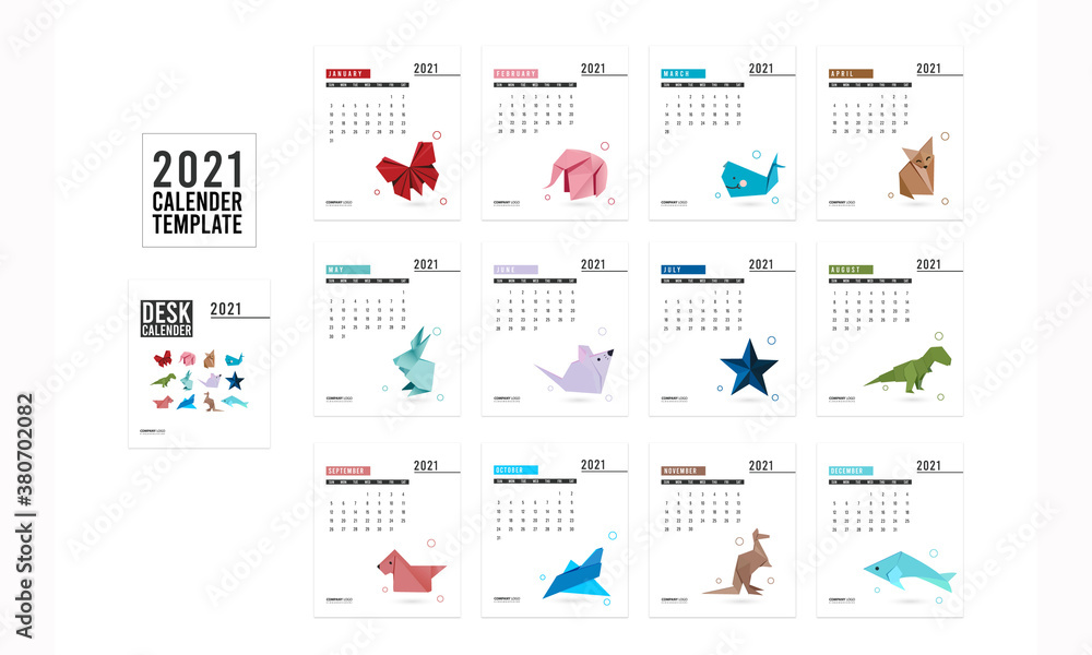 Origami calender 2021 template collection