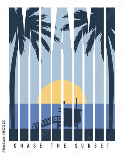 Miami Sunset Print on White Background Artwork for Apparel and Other Uses