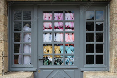 scarfs shop in locronan in brittany (france)