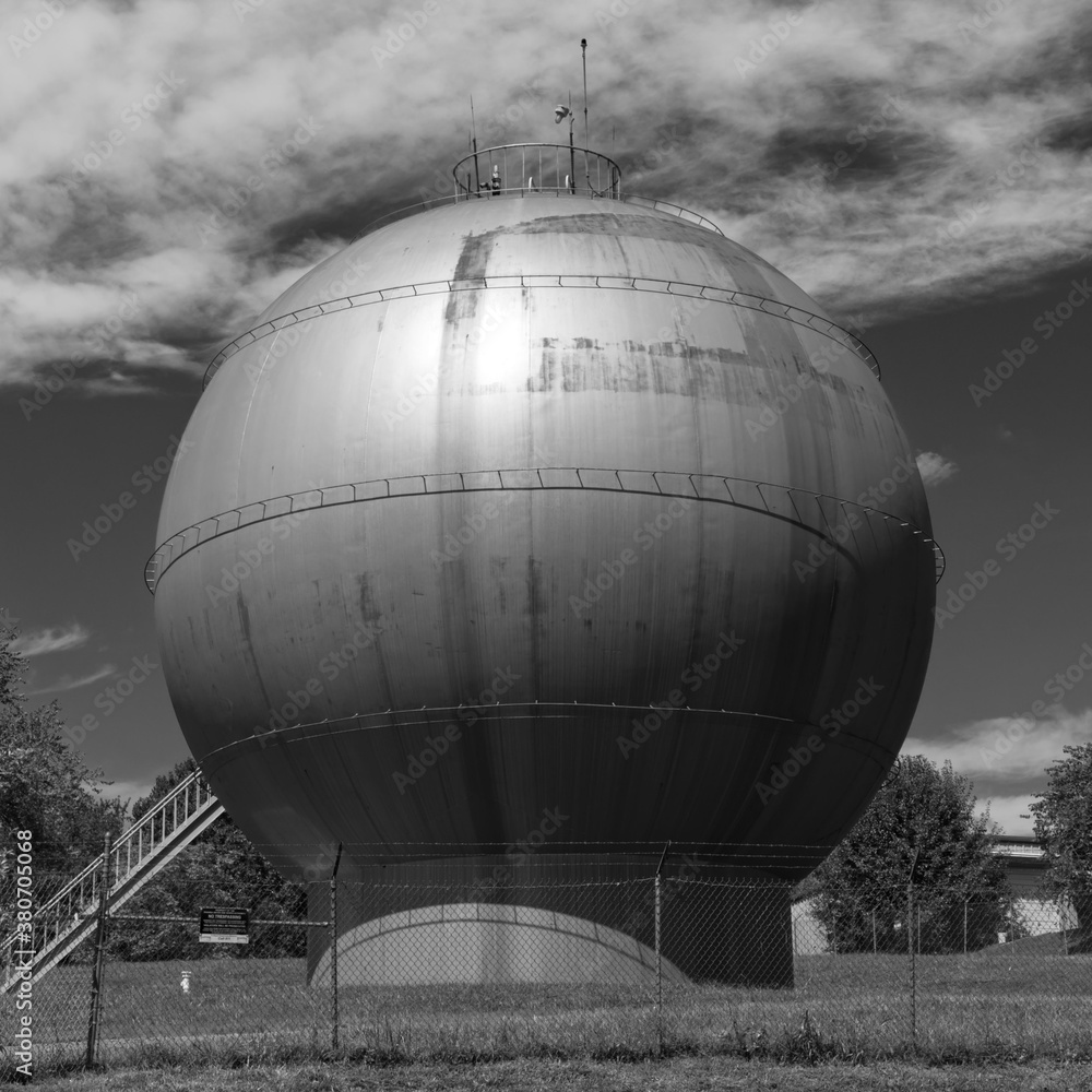Modern art deco gas tank from 1050's in Virginia monochrome