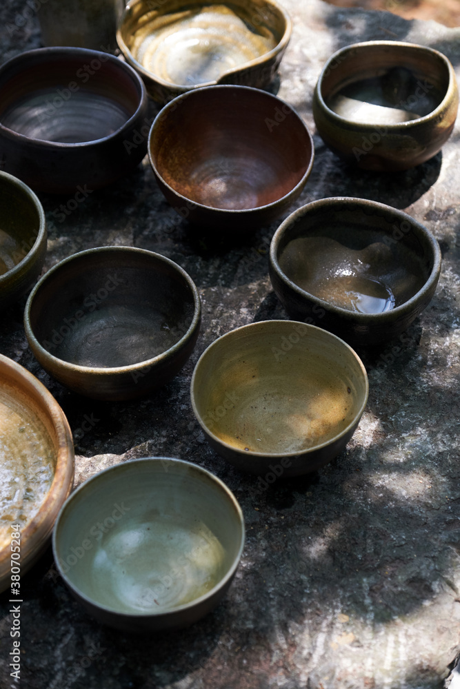 Close-up ceramics, fired in a wood-fired kiln Close-up ceramics, fired in a wood-fired kiln