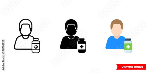 Pharmacist druggist icon of 3 types color, black and white, outline. Isolated vector sign symbol.
