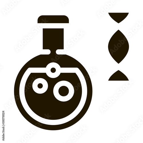 Chemistry Lab Glassware Biomaterial glyph icon . Biology And Science Flasks, Bioengineering, Dna And Medicine Biomaterial Pictogram. Monochrome Illustration