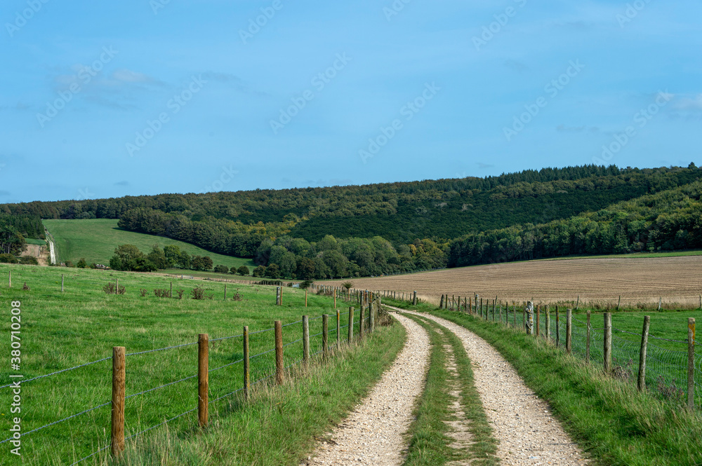 Farm track and rolling hills, countryside. Farm track and rolling hills, countryside.