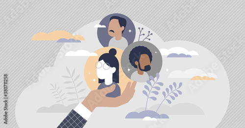 Support as diversity and minority care and assistance tiny person concept