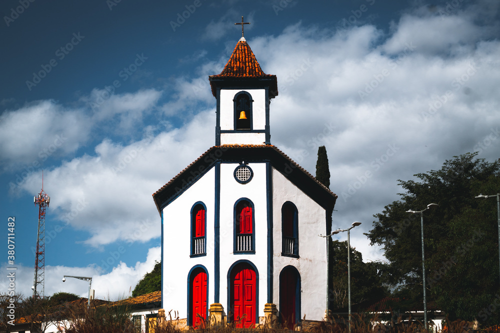 Small colonial church on a beautiful day with the sky as background Caeté, Minas Gerais, Brazil