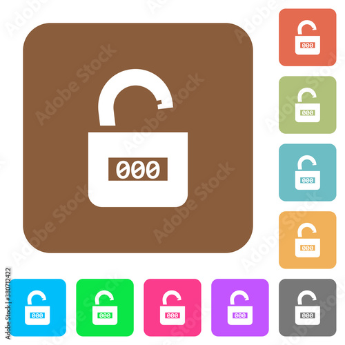 Unlocked combination lock with center numbers rounded square flat icons photo