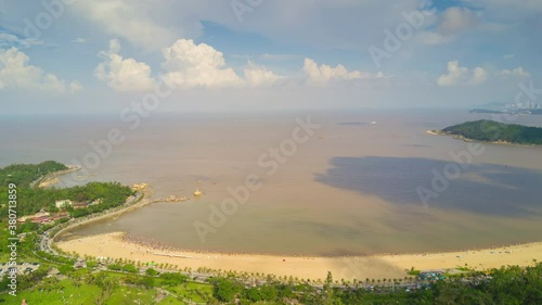 sunny day zhuhai city famous bay traffic streeet cityscape aerial panoramic 4k time lapse china photo