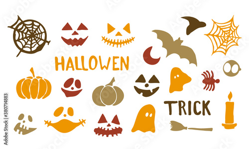 Vector set of Halloween elements. Traditional elements of Halloween. Kawaii characters.