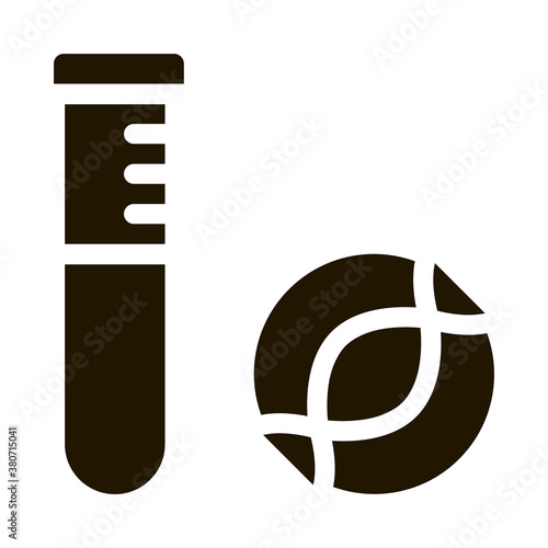 Glass Vial With Liquid Biomaterial glyph icon . Biology And Science Flasks, Bioengineering, Dna And Medicine Vaccine Biomaterial Pictogram. Monochrome Illustration