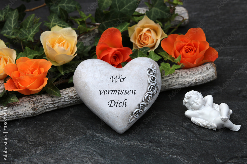 Herz mit Trauerspruch StockFoto Adobe Stock