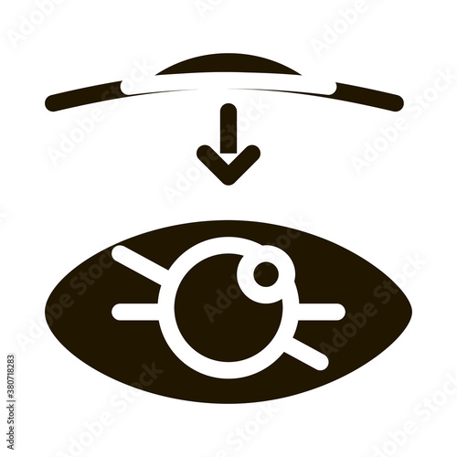 Eye Vision Contact Lens Biomaterial glyph icon . Biology And Science Flasks, Bioengineering, Dna And Medicine Vaccine Biomaterial Pictogram. Monochrome Illustration
