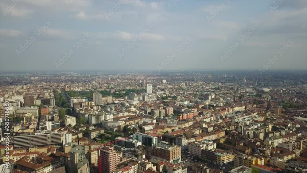 sunny day milan cityscape downtown aerial panorama 4k italy sunny day milan cityscape downtown aerial panorama 4k italy