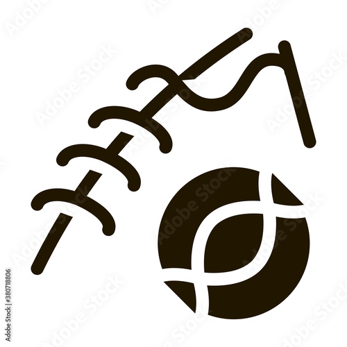 Surgery Medical Stitches Biomaterial glyph icon . Biology And Science Flasks, Bioengineering, Dna And Medicine Vaccine Biomaterial Pictogram. Monochrome Illustration