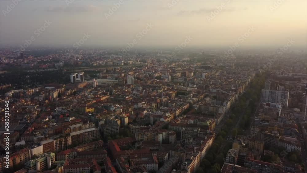 sunset sky milan cityscape aerial panorama 4k italy sunset sky milan cityscape aerial panorama 4k italy