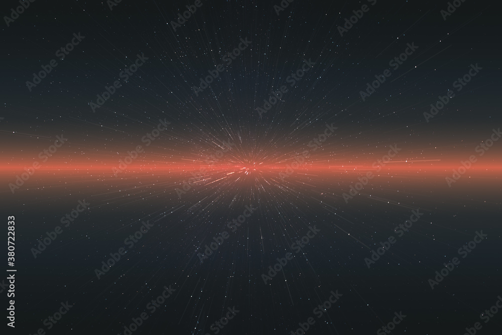 Stars and space with motion blur and red distance perspective effect. Universe big bang explosion fantasy conceptual image.