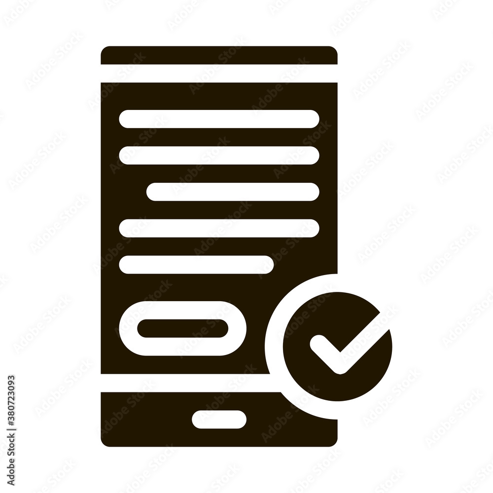 Smartphone Display And Approved Mark glyph icon . Approved Sign On Document File, Protection Shield And Opened Carton Box Pictogram. Monochrome Illustration Smartphone Display And Approved Mark glyph icon . Approved Sign On Document File, Protection Shield And Opened Carton Box Pictogram. Monochrome Illustration