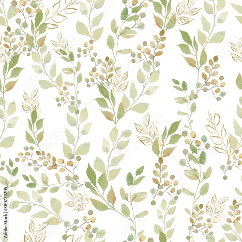Fototapeta Naklejka Na Ścianę i Meble -  Watercolor seamless pattern with autumn  leaves. Can be used as wallpaper. 