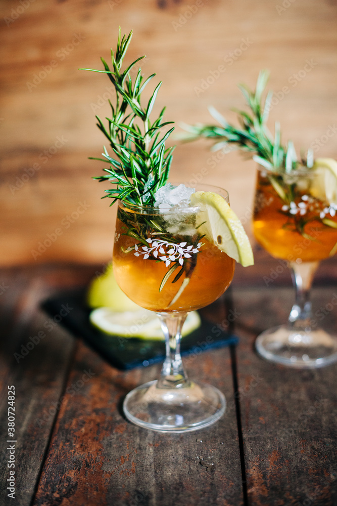 two glass of Rosemary gin fizz cocktail