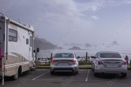 cars and RV at the coast