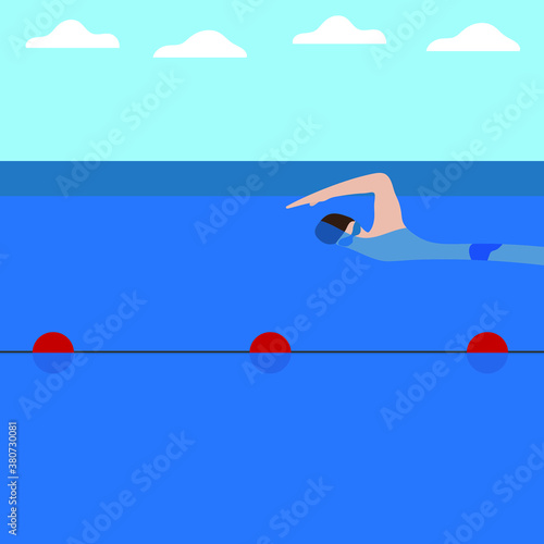 Male character swims for buoys