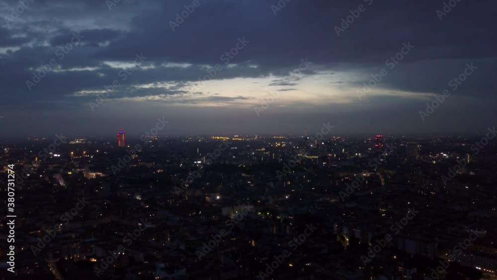 night time sunset sky milan cityscape aerial panorama 4k italy night time sunset sky milan cityscape aerial panorama 4k italy
