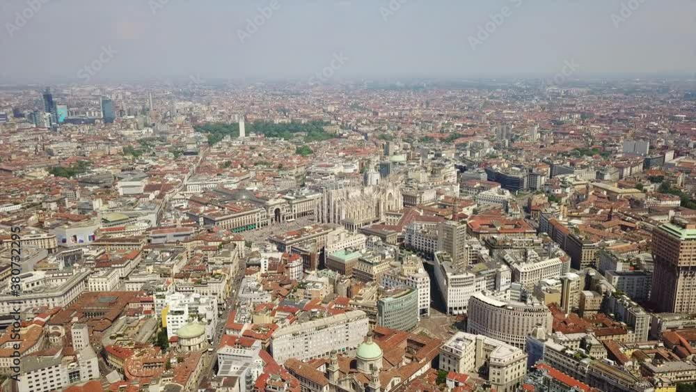 sunny day milan cityscape central cathedral aerial panorama 4k italy sunny day milan cityscape central cathedral aerial panorama 4k italy