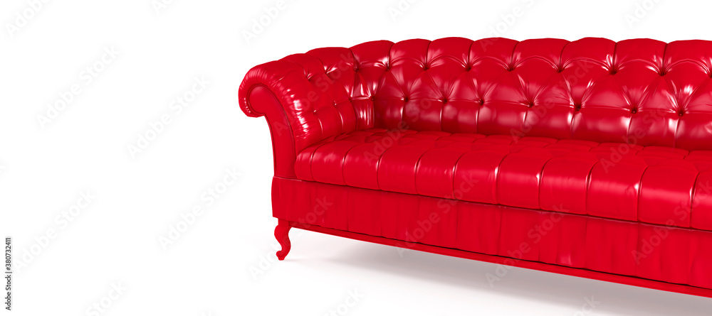 Red quilted leather sofa isolated on white background side view. Template  for advertising, design, stylish vintage chester sofa. Single piece of  furniture. Bright luxury red couch Photos | Adobe Stock