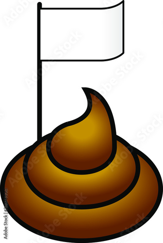 A stylized brown swirl of excrement with a white flag.
