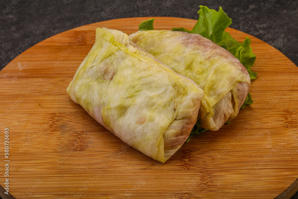 Homemade raw stuffed cabbage with meat Homemade raw stuffed cabbage with meat