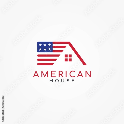 american flag house home logo vector design template