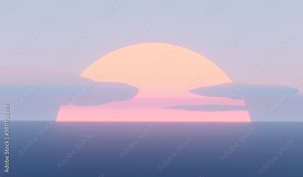 Fototapeta premium sun setting over clouds, evening sunset background, 3d illustration