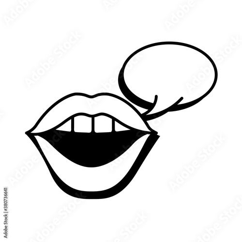 Pop art mouth speaking with speech bubbleline style icon