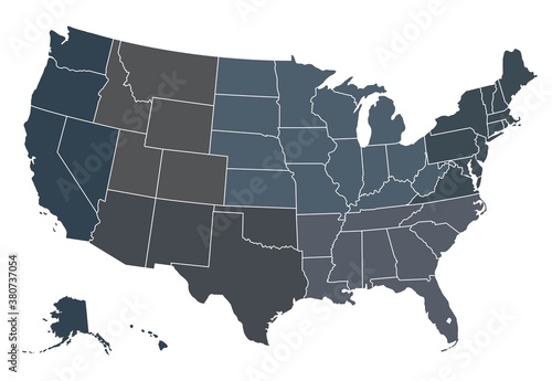 Usa regional map. Map of Usa with separate states