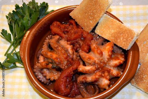 piatto tipico napoletano polpo alla luciano con pomodoro e crostini cibo italiano di pesce photo